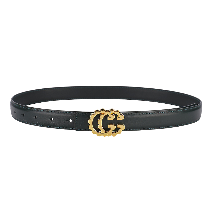 Ceinture femme Quitilla en cuir noir avec boucle dorée double G stylisée