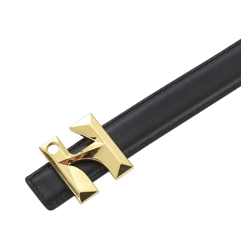 Ceinture femme Quitilla noire en cuir avec boucle dorée imposante inspirée du double G