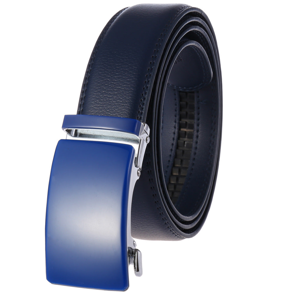 Ceinture homme Renoir bleu en cuir refendu avec boucle automatique rectangulaire en alliage métallique et lanière texturée 20T.
