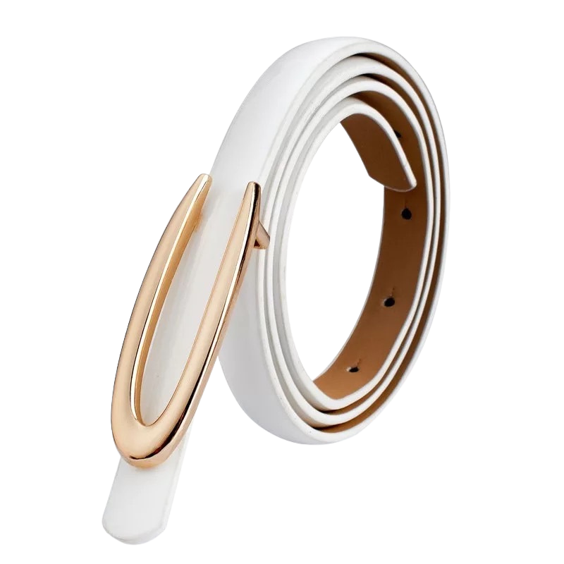 Ceinture fine blanche vernie modèle Rubis avec boucle dorée en forme de C