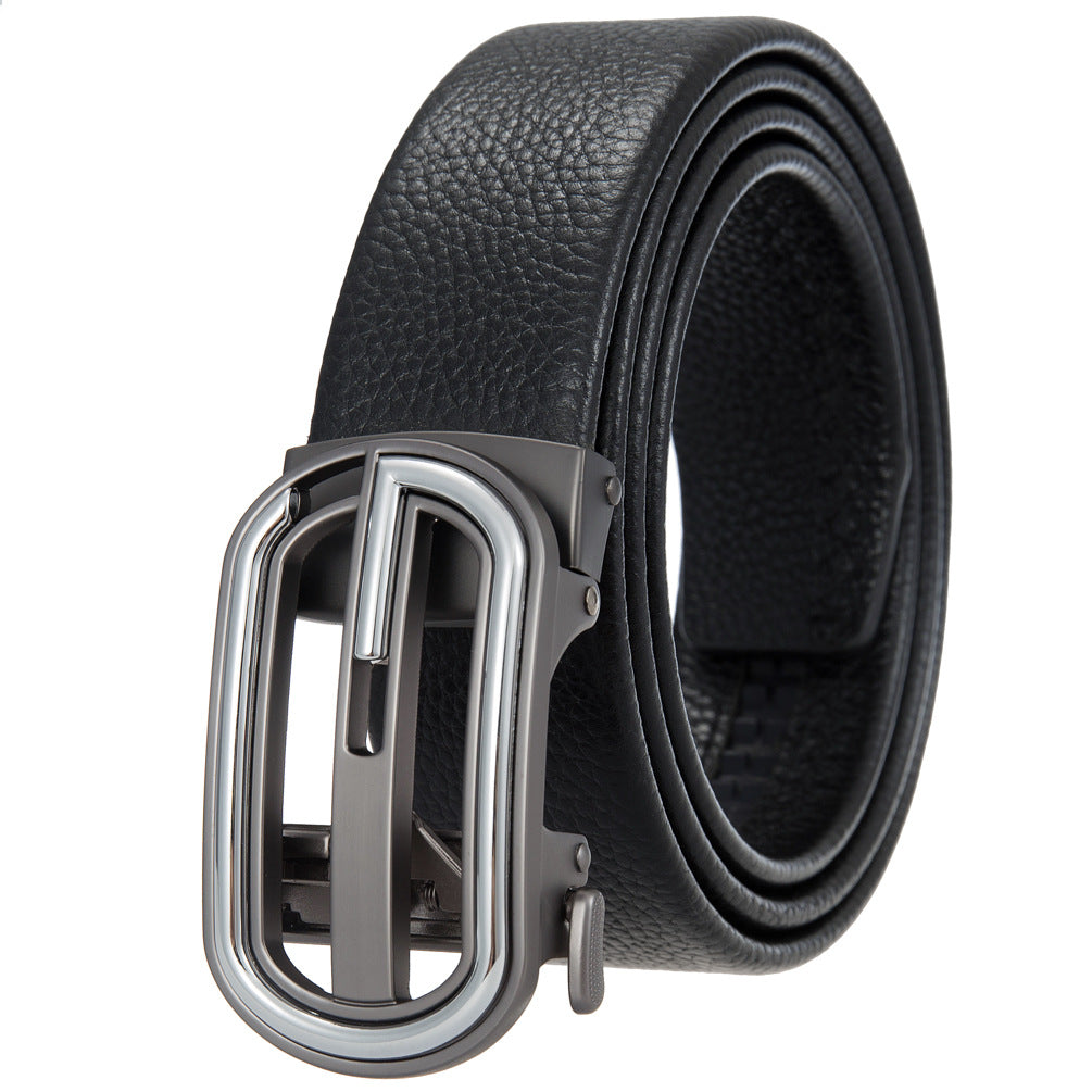 Ceinture homme Sacha Lux1 noire avec boucle automatique argentée et design texturé