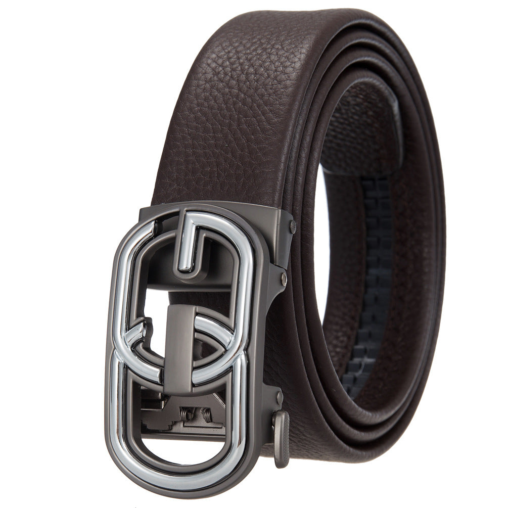 Ceinture Sacha Lux2 en cuir de vachette grainé marron avec boucle automatique argentée et design GG entrelacé