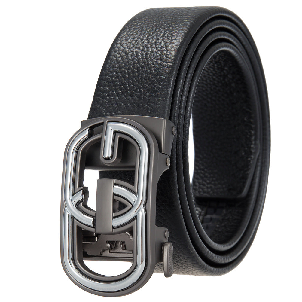 Ceinture pour homme Sacha Lux2 noire avec une boucle automatique argentée et grise au design double G, cuir texturé.