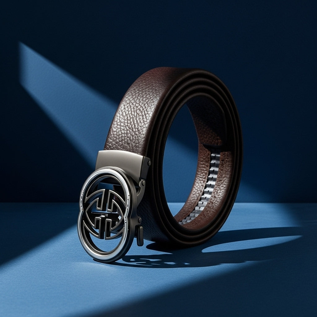 Ceinture pour homme Sacha Lux3 en cuir marron texturé avec boucle automatique argentée et motif "double G" #fullwidth