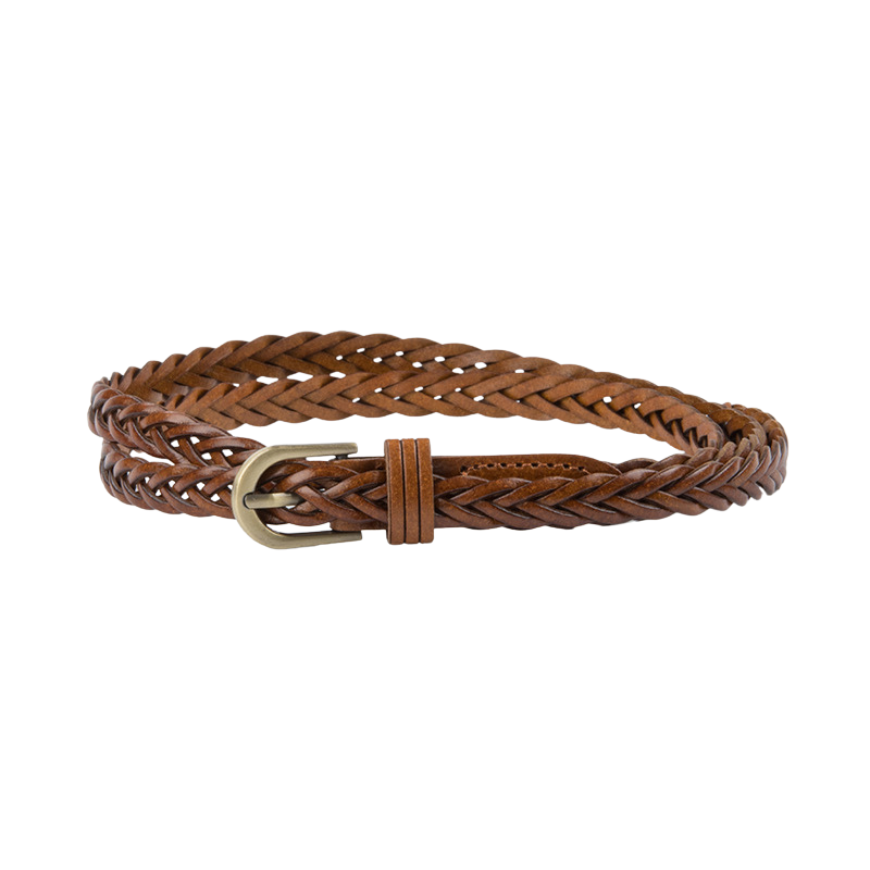Ceinture Salomé tressée en simili cuir marron avec boucle dorée. Style bohème et chic, idéale pour cintrer vos tenues.