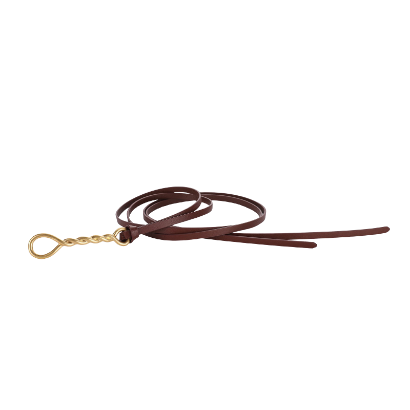 Ceinture femme Séraphine en cuir marron avec boucle dorée torsadée et lanière à nouer