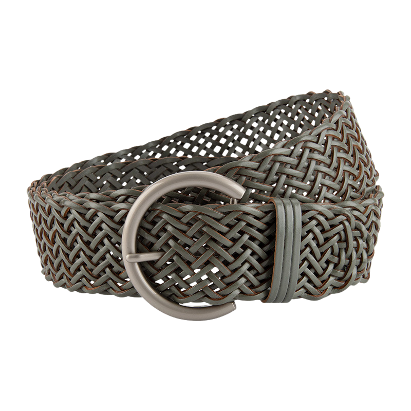 Ceinture femme Sereine grise tressée en simili cuir recyclé avec boucle argentée en forme C