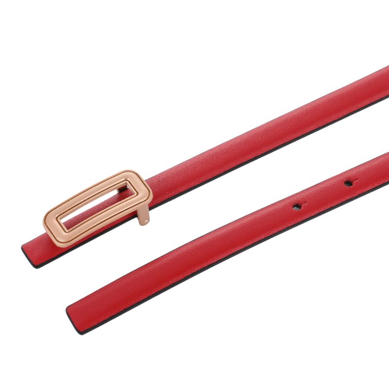 Ceinture fine rouge Sidonie en cuir avec une boucle rectangulaire dorée