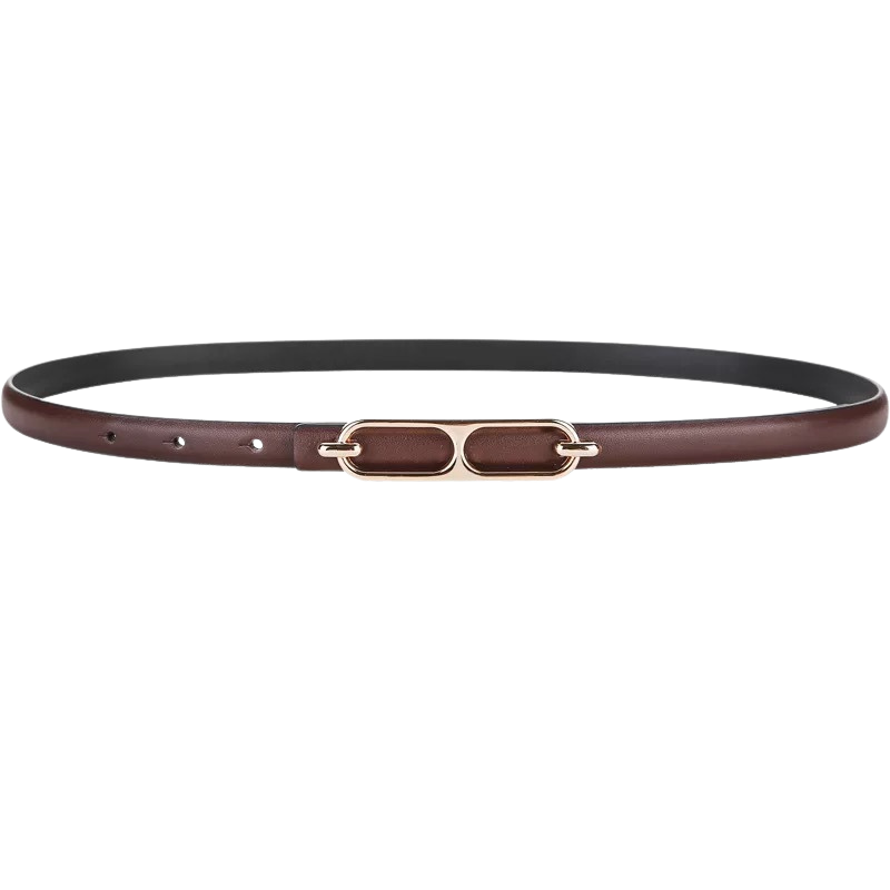 Ceinture fine "Splendeur" pour femme en cuir marron avec boucle dorée double arrondie