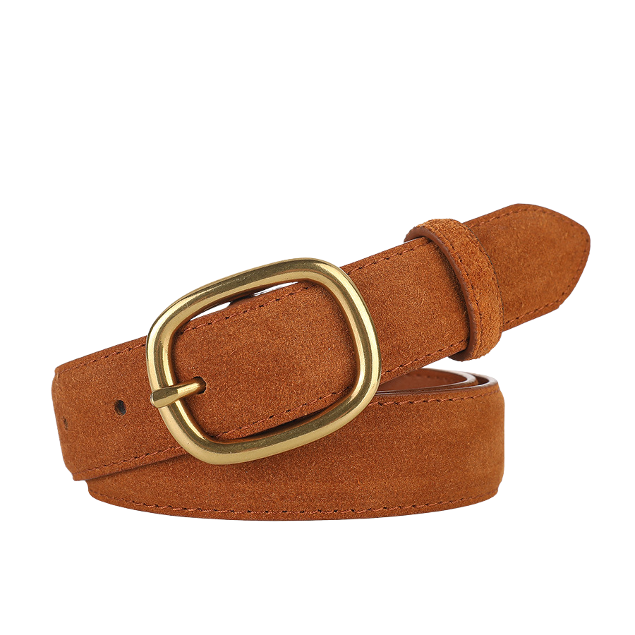 Ceinture femme Tendre en cuir suédé marron clair avec boucle ardillon ovale dorée