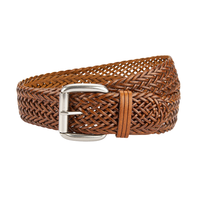 Ceinture femme Thaïs en simili cuir tressé marron avec boucle ardillon argentée