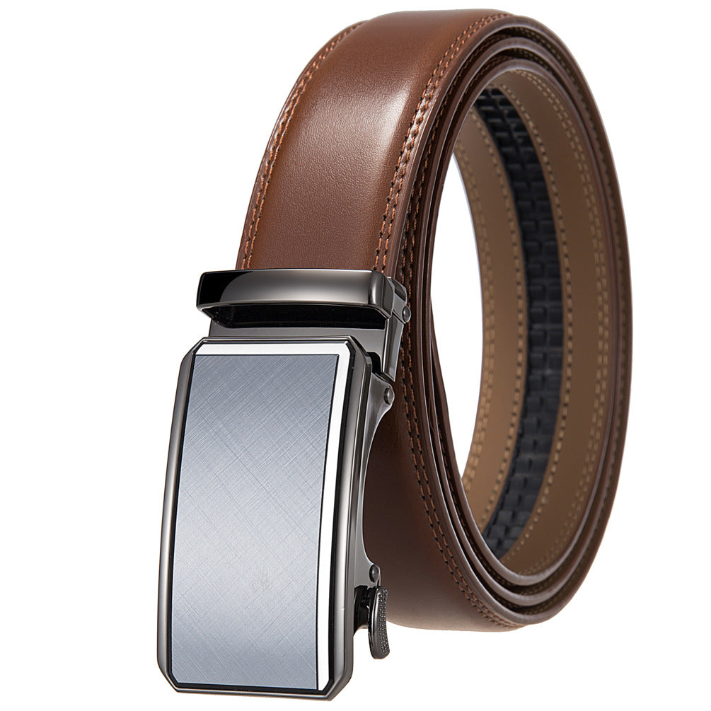 Ceinture homme Théo Lin 95 en cuir marron avec boucle automatique argentée rectangulaire