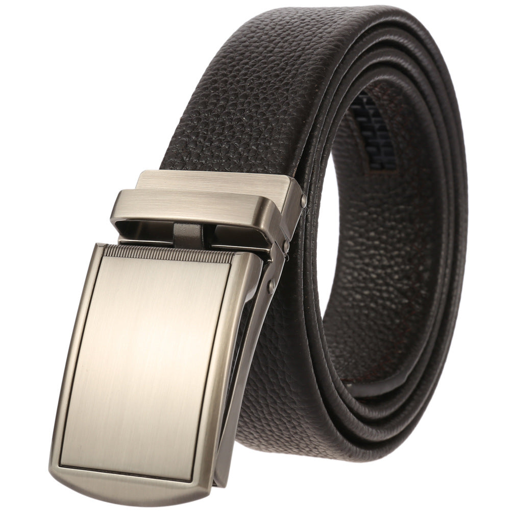 Ceinture Tom pour homme en cuir texturé marron foncé avec boucle automatique rectangulaire en métal argenté