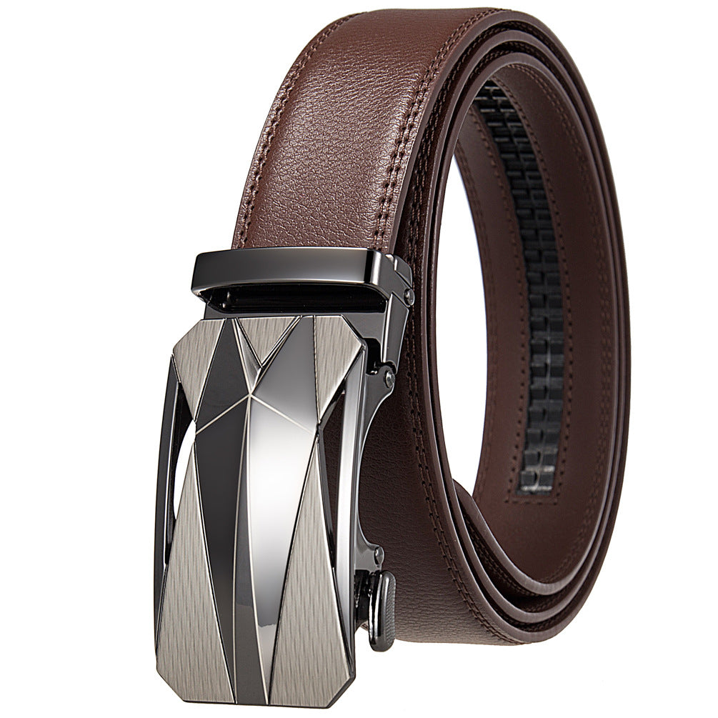 Ceinture homme Tom Cuir marron avec boucle rectangulaire argentée et grise à finition texturée