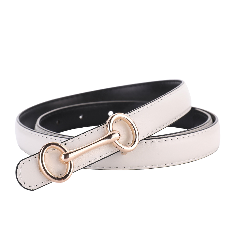 Ceinture fine pour femme Transparence en cuir blanc avec boucle dorée de forme mors de cheval