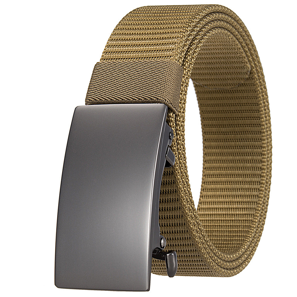 Ceinture homme Tresson en tissu couleur chameau avec boucle automatique rectangulaire grise en alliage