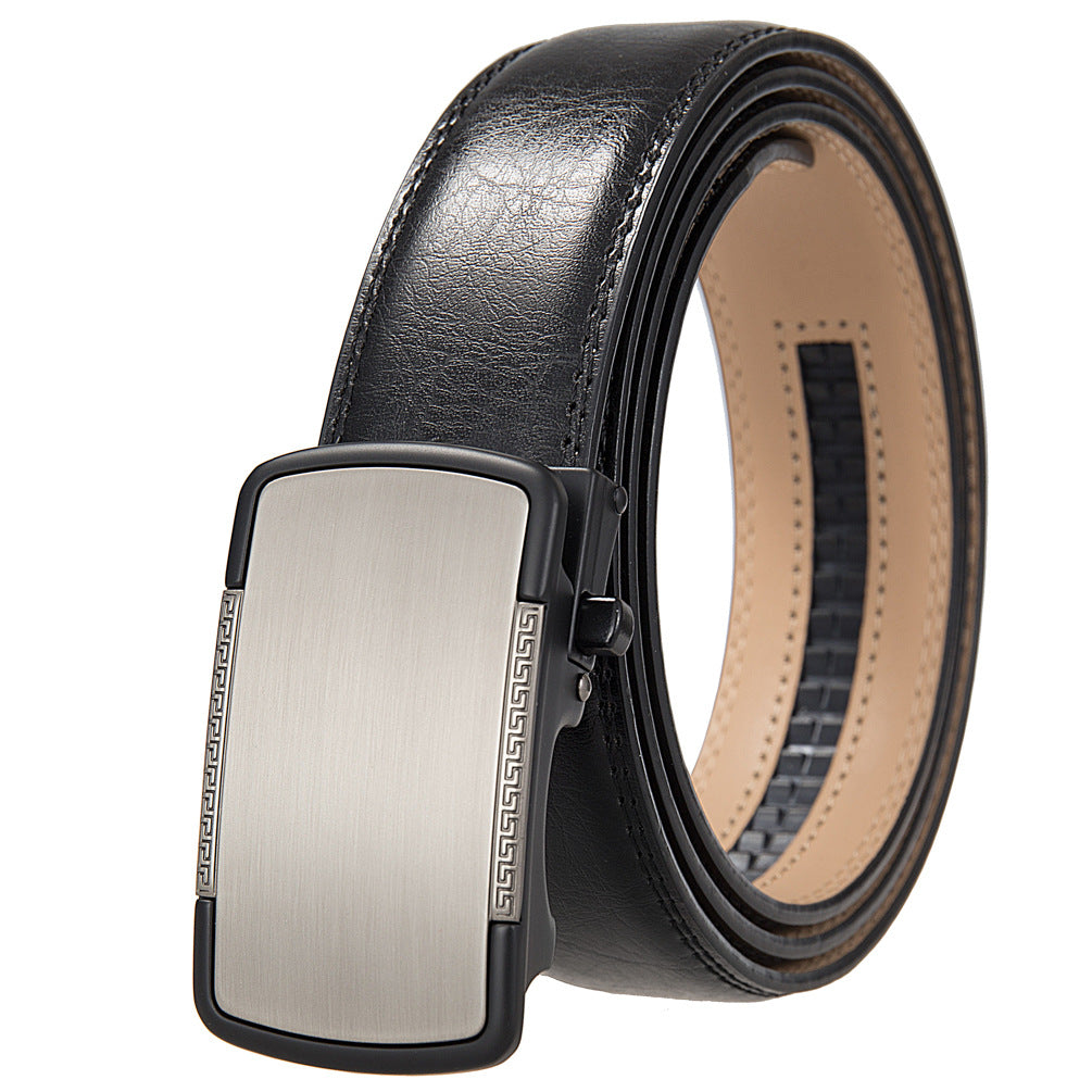 Ceinture homme Tuilerie 60 en cuir noir avec boucle automatique rectangulaire argentée mate à motifs géométriques