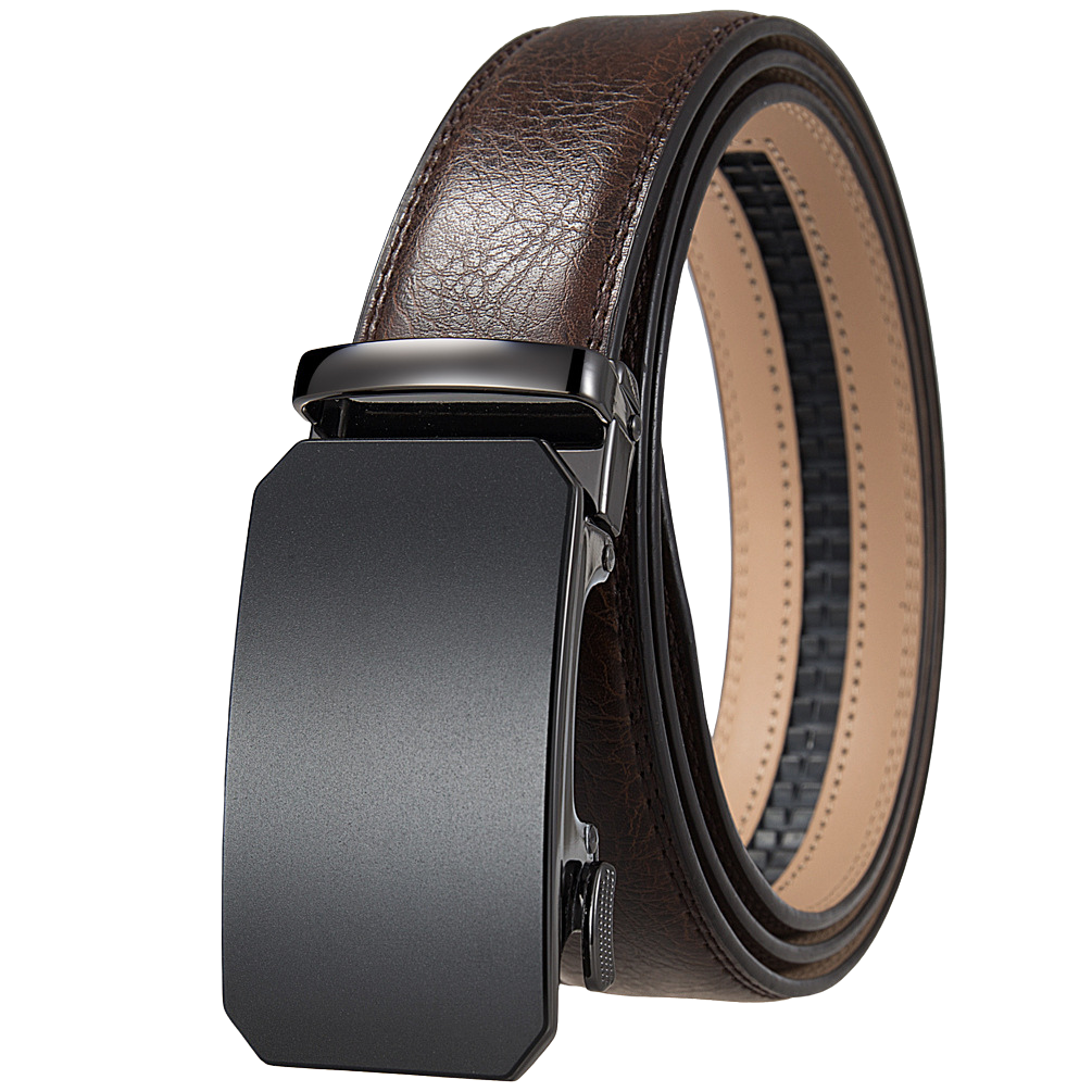 Ceinture pour homme Valentin 2 en cuir de vachette marron texturé avec boucle automatique noire mate et système de rail intérieur sans trous. #fullwidth
