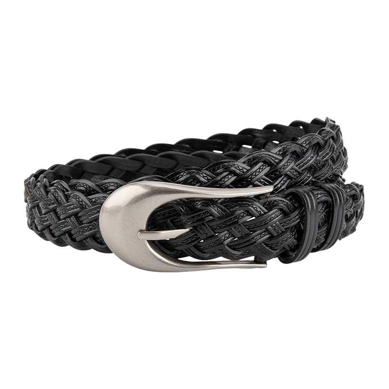 Ceinture femme Valeur noire tressée avec boucle argentée en forme de goutte d'eau