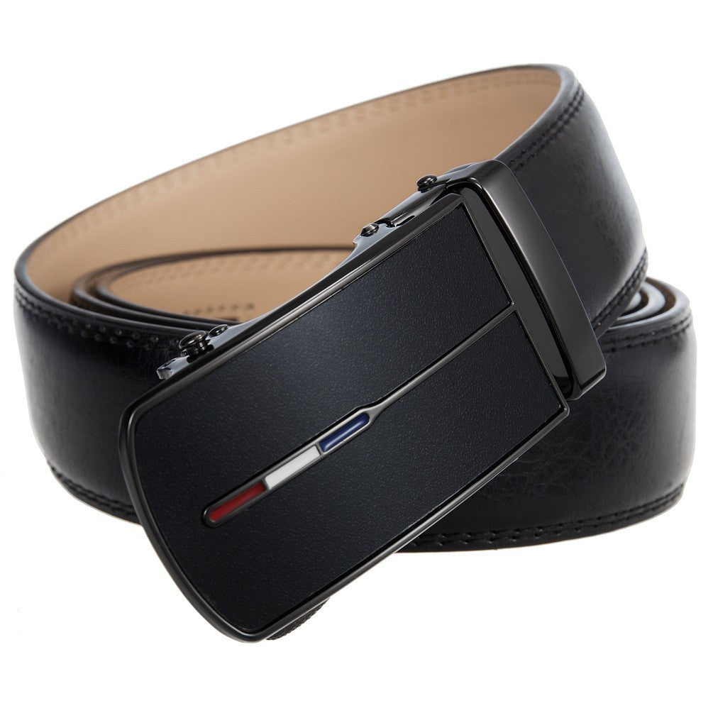 Ceinture homme Vaugirard 60 noire avec boucle rectangulaire automatique en métal gunmetal et détails tricolores