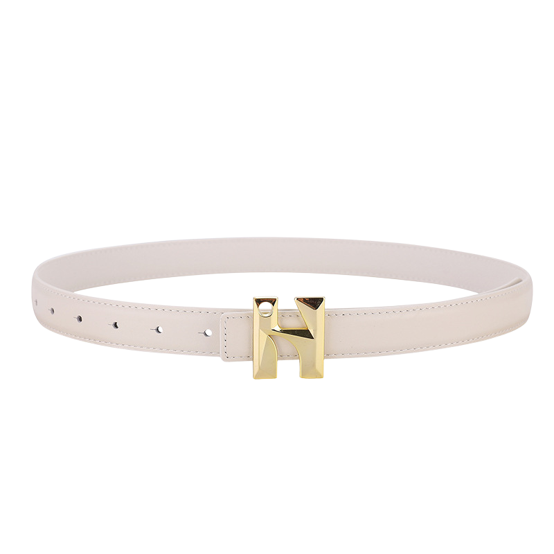 Ceinture en cuir blanc pour femme Vénusté, avec une boucle dorée en forme de H stylisé.