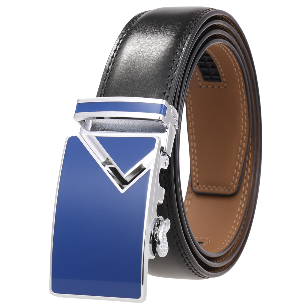 Ceinture pour homme Versailles 95 noire avec boucle automatique rectangulaire chromée et bleue #fullwidth