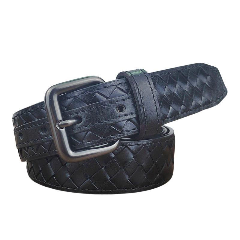 Ceinture homme Victor Zen en cuir tressé noir avec boucle ardillon argentée