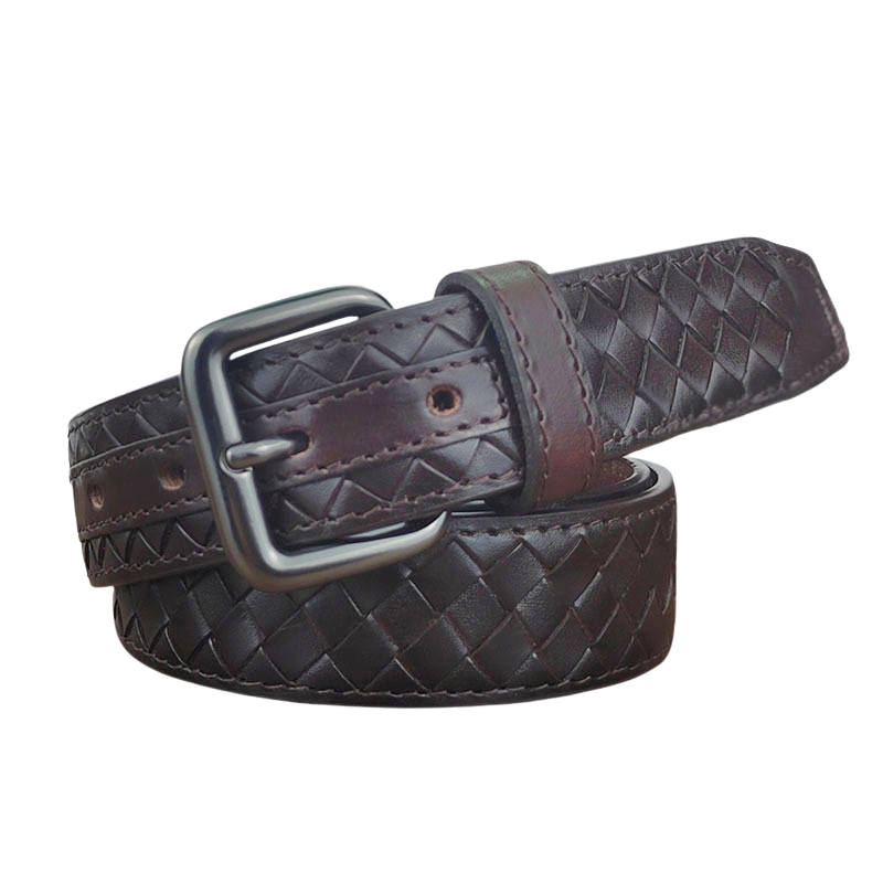 Ceinture Victor Zen en cuir marron tressé pour homme avec boucle ardillon argentée