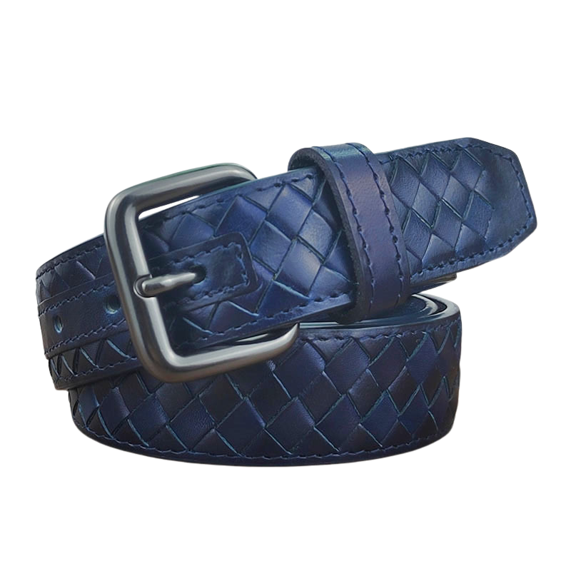 Ceinture pour homme Victor Zen en cuir tressé bleu foncé avec boucle ardillon argentée