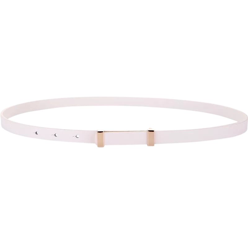Ceinture fine en cuir nubuck blanc pour femme, modèle Whisper, avec une boucle rectangulaire dorée et une fermeture coulissante discrète.