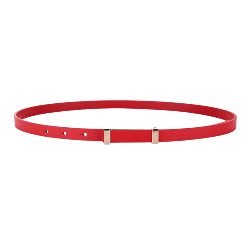 Ceinture fine rouge Whisper pour femme en cuir nubuck avec boucle rectangle dorée.