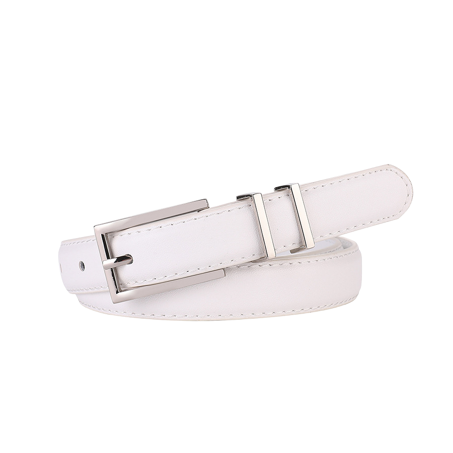 Ceinture femme Wilhelmine en cuir blanc avec boucle argentée rectangulaire
