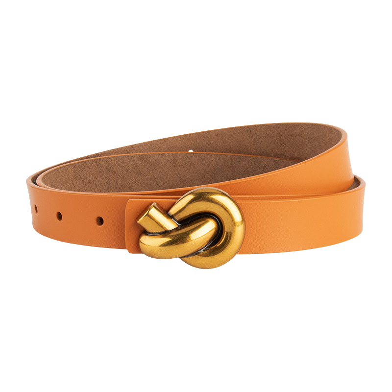Ceinture Yasmine orange en cuir refendu avec boucle nœud décorative dorée