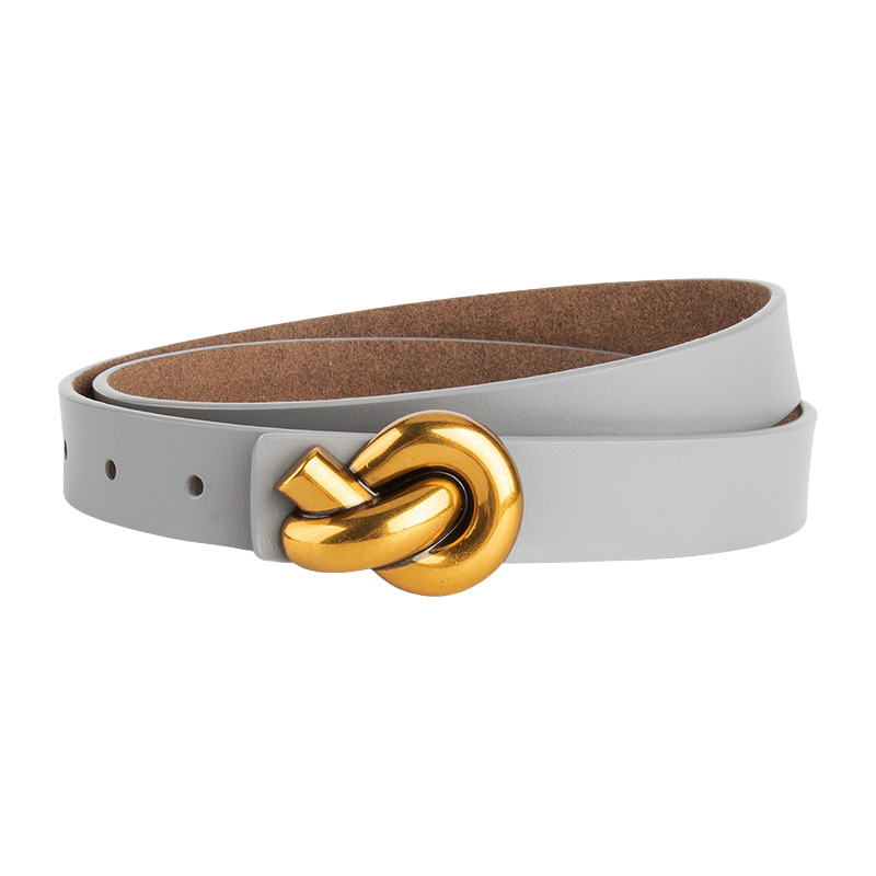 Ceinture femme Yasmine en cuir gris clair avec boucle nœud décorative dorée