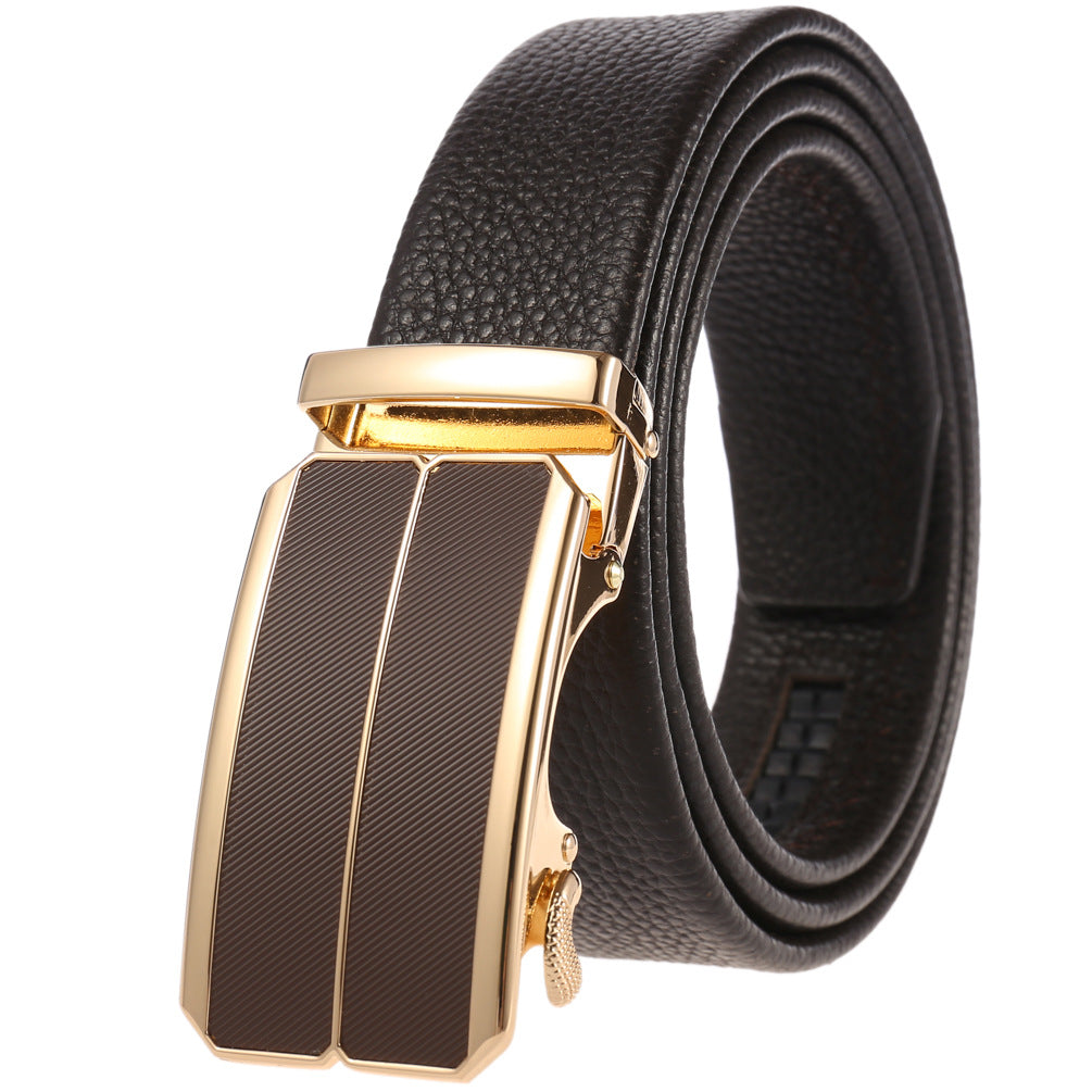 Ceinture pour homme Yves en cuir marron avec boucle automatique dorée et détails texturés