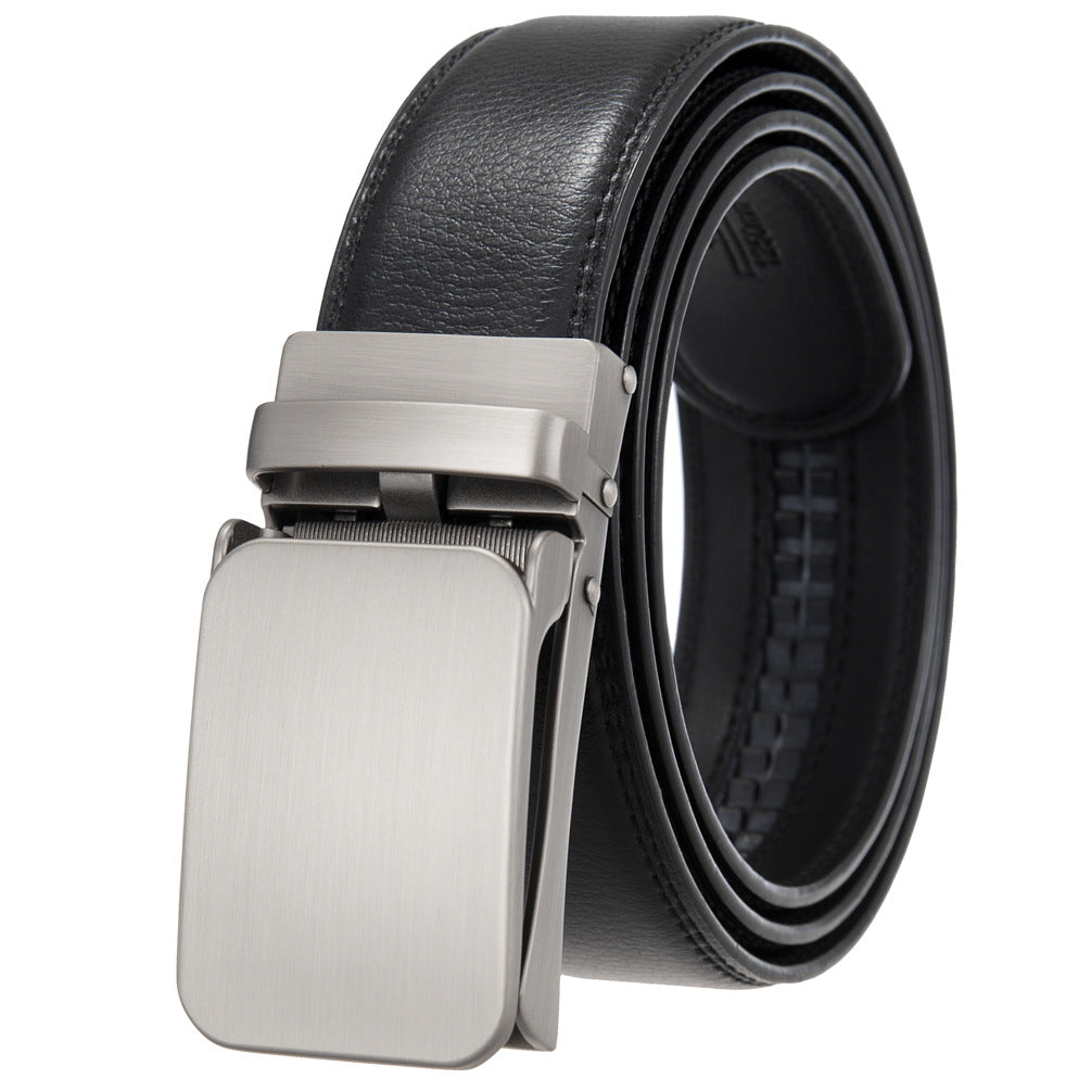 Ceinture homme Yves Lin 20 en cuir noir avec boucle automatique rectangulaire argentée