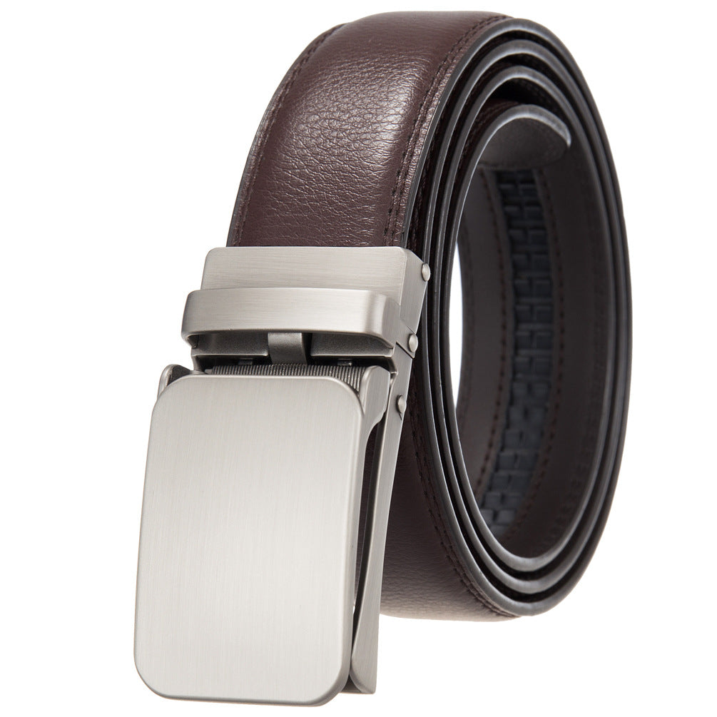 Ceinture homme Yves Lin 20 en cuir marron avec boucle automatique argentée.