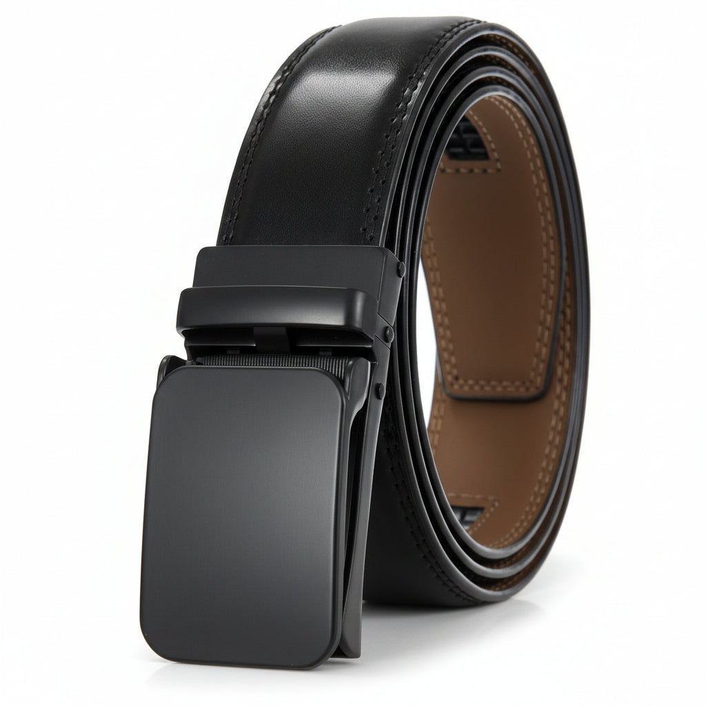 Ceinture homme Yves Lin 95 noire avec boucle automatique rectangulaire argentée