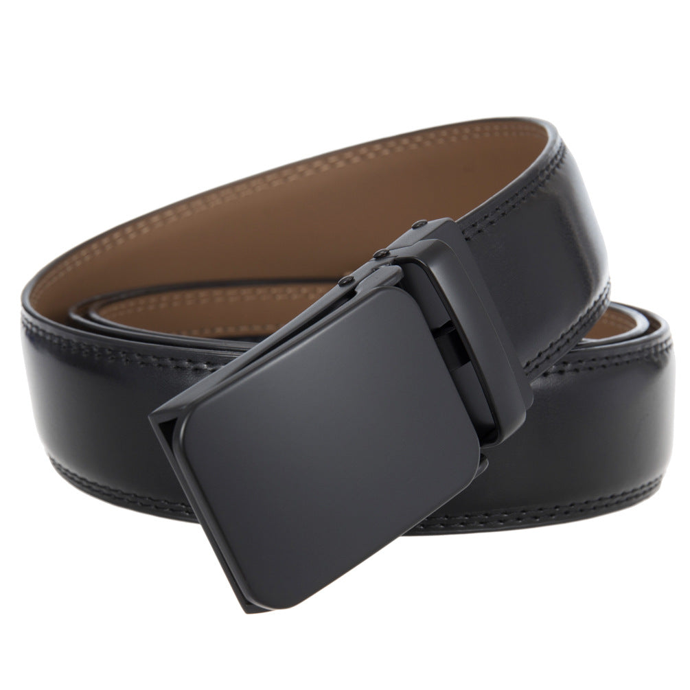 Ceinture homme Yves Lin 95 en cuir noir avec boucle automatique rectangulaire argentée.