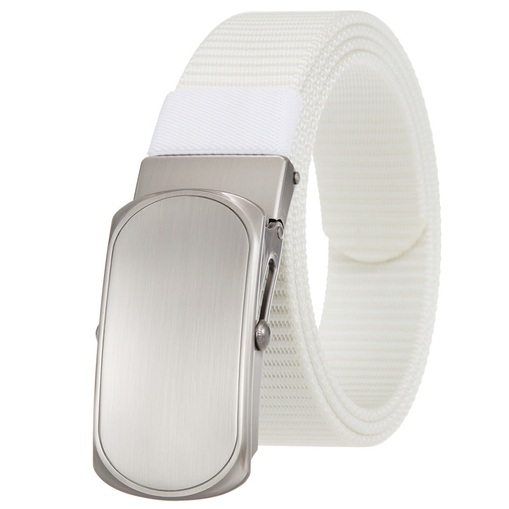 Ceinture homme Zola 1 blanche en tissu texturé avec boucle automatique rectangulaire en alliage gris.