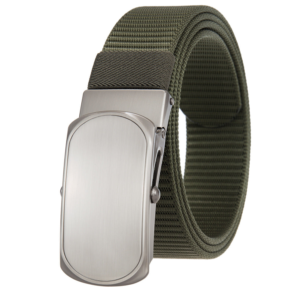 Ceinture homme Zola 1 verte en tissu texturé avec boucle automatique rectangulaire en alliage gris brossé.