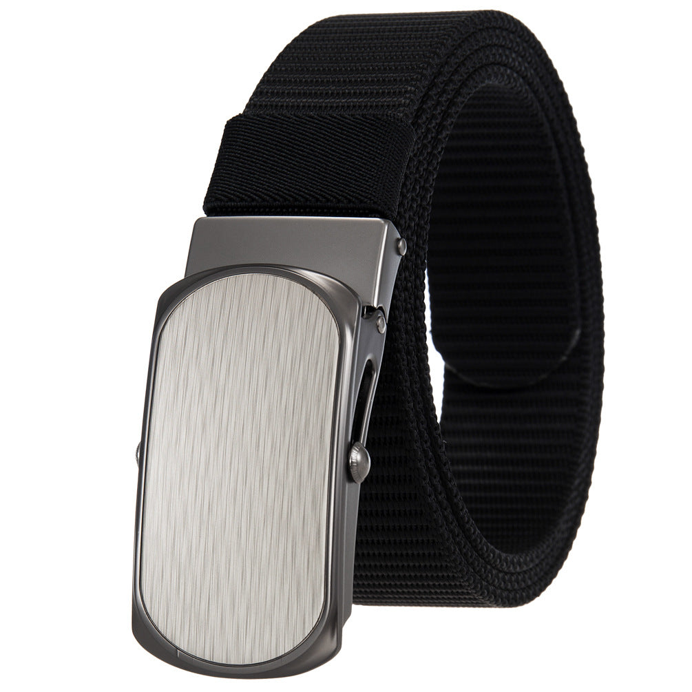 Ceinture pour homme Zola 2 noire en tissu texturé avec boucle rectangulaire automatique en alliage gris à finition brossée.