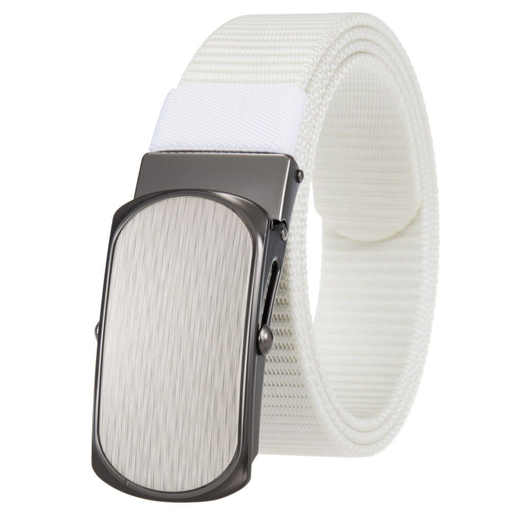 Ceinture homme Zola 2 blanche avec boucle automatique en alliage gris et face décorative brossée.