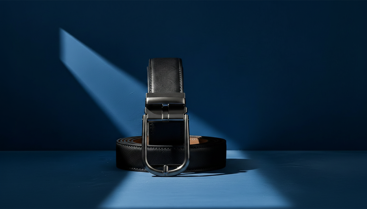 Ceinture automatique homme en cuir noir avec boucle métallique élégante