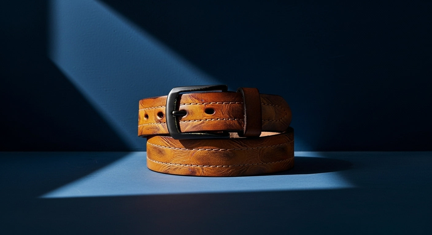 Ceinture homme en cuir marron lisse avec boucle métallique noire, style classique et finition soignée