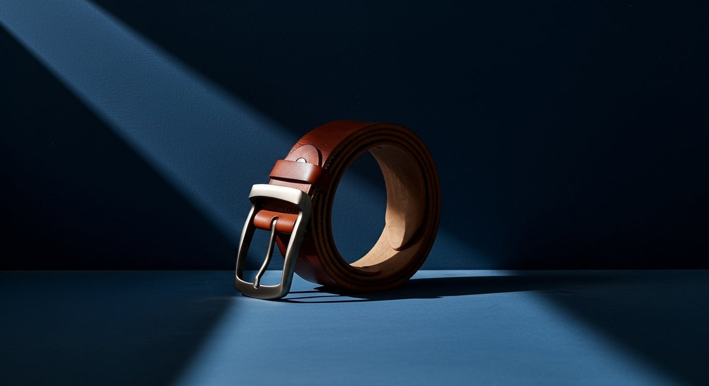 Ceinture homme en cuir pleine fleur marron avec boucle métallique, finition premium et style élégant