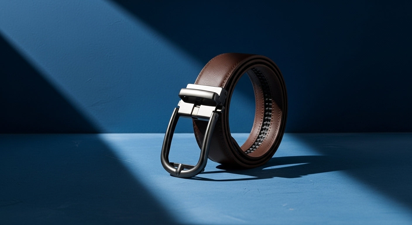 Ceinture cuir marron homme de luxe avec boucle mate, finition premium et design élégant