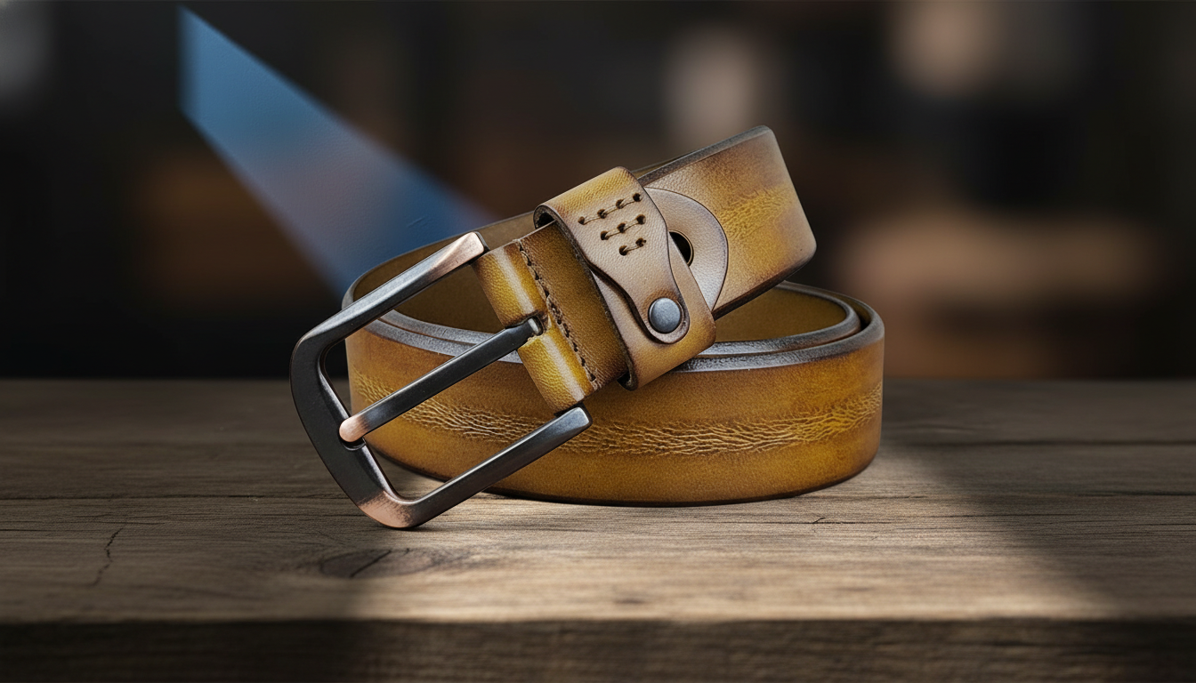 Ceinture homme en cuir marron effet vieilli avec boucle ardillon métal brossé, accessoire élégant et intemporel