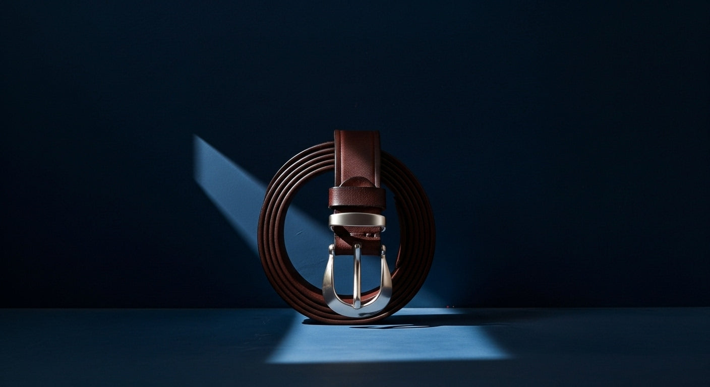 Ceinture homme en cuir marron refendu avec boucle métallique, accessoire élégant et durable pour style casual ou habillé