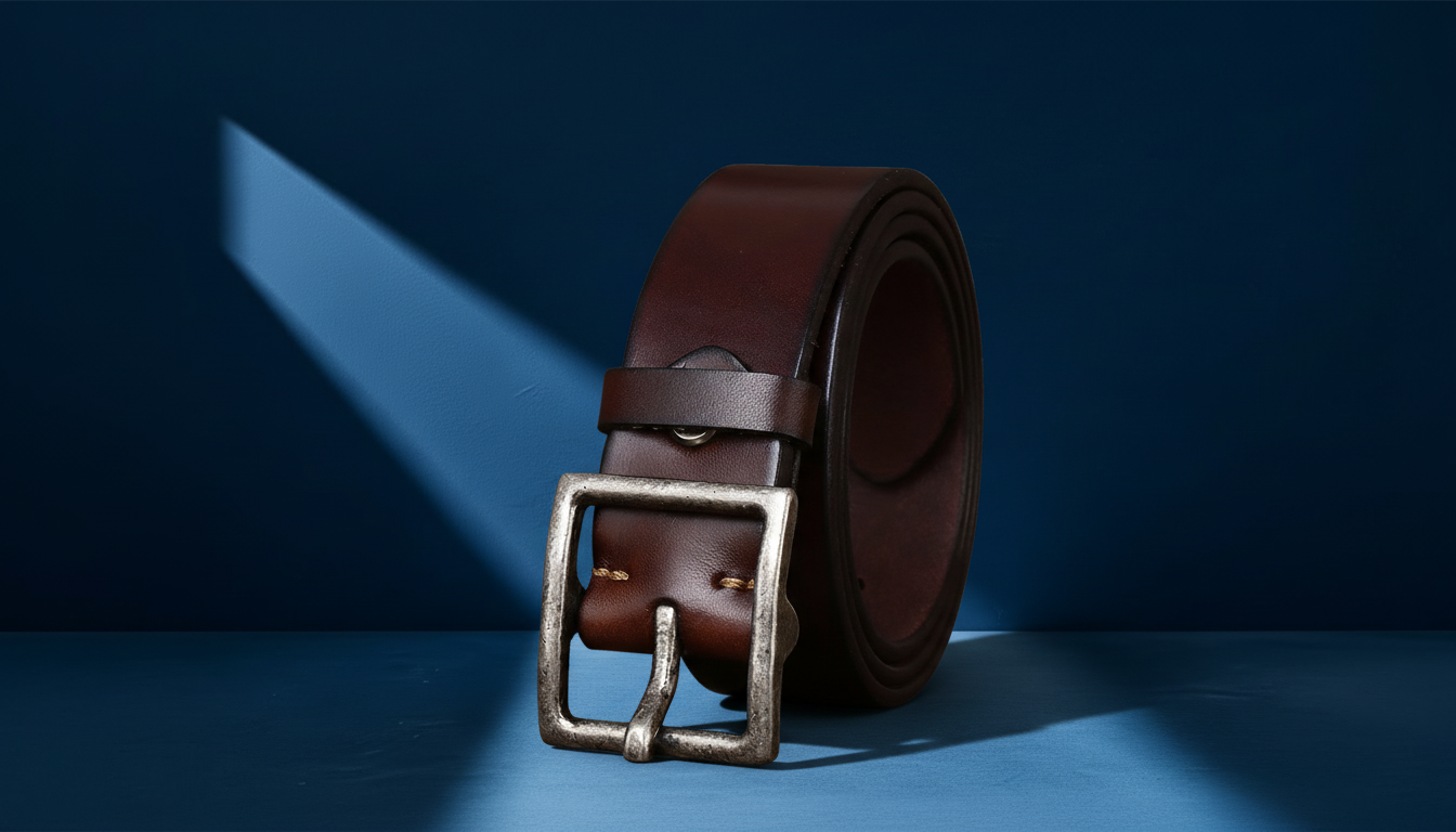 ceinture homme cuir marron foncé avec boucle métallique vintage élégante accessoire mode masculine hiver style classique